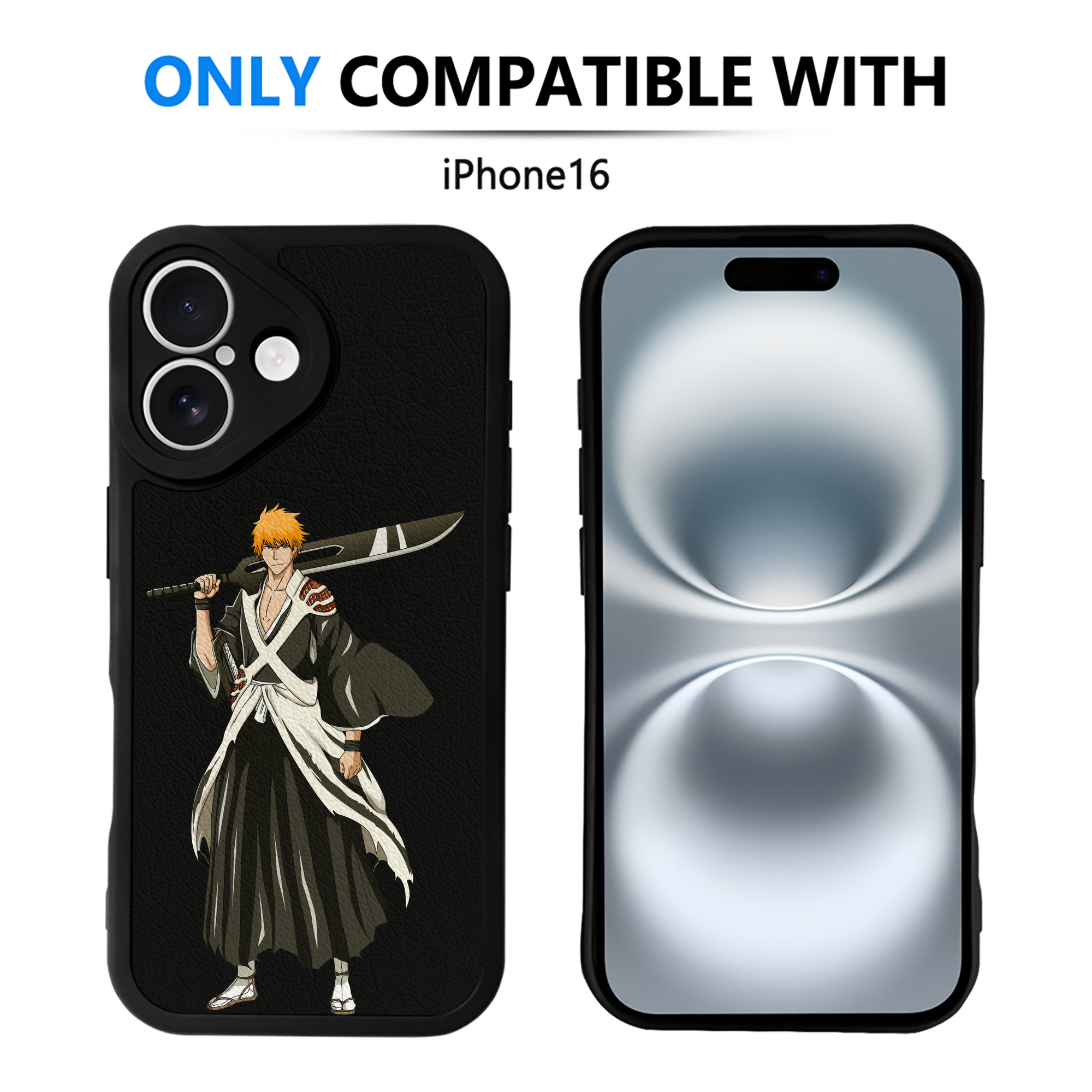 ブリーチ 黒崎一護（くろさき いちご）BLEACH Kurosaki Ichigo 【iPhone 16シリーズ対応】シリコンスマホケース（レザー調） 材質：シリコン